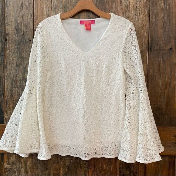 Catherine Maldonado XS White Eyelet Angel BOHO Flowy Flared Sleeves Blouse - Picture 2 of 8